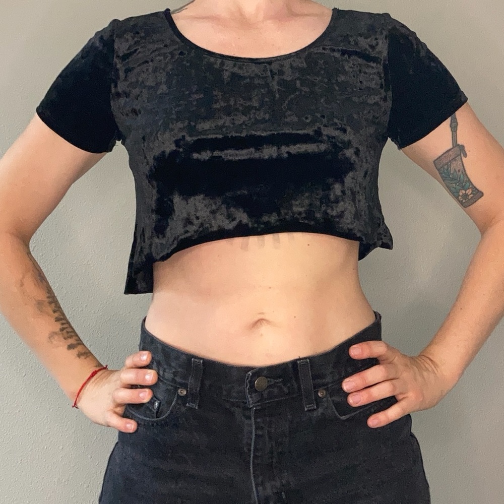 Black velvet crop top